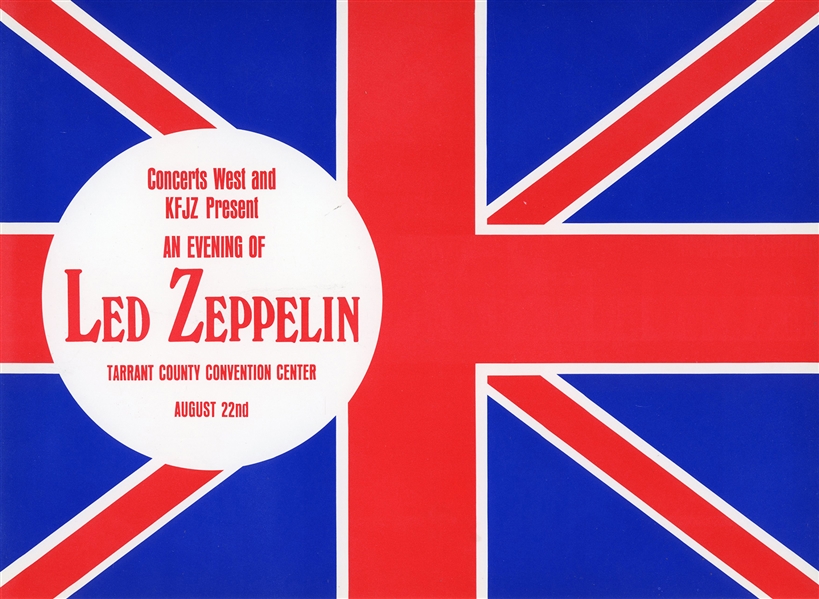 Led Zeppelin 1970 Orginal Tarrant County Dallas TX Oversized Handbill