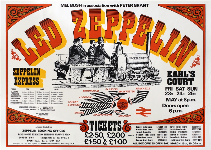 Led Zeppelin 1975 Earls Court Physical Rocket Concert Poster Gloss Version