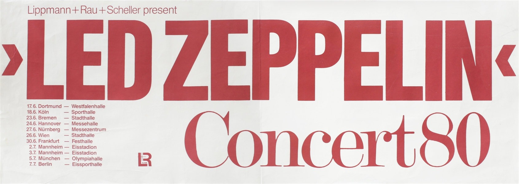 Led Zeppelin 1980 Tour Over Europe Red On White Printing