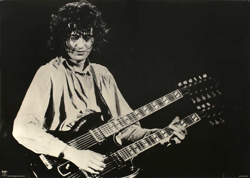 Led Zeppelin 1970s Jimmy Page With Double Neck Guitar Swan Song Promotional Poster