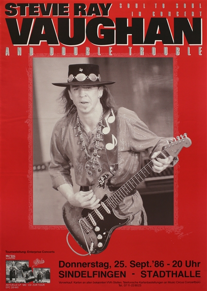 Stevie Ray Vaughan 1986 Soul To Soul In Concert Sindelfingen Germany Concert Poster Red