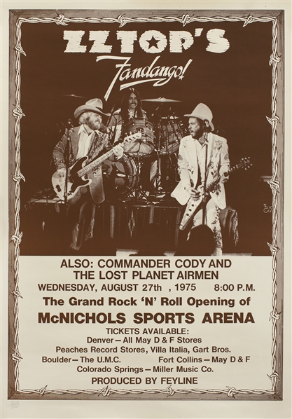 ZZ Top 1975 - 2007 Fandango Denver Reissue Numbered Concert Poster #1168/3000