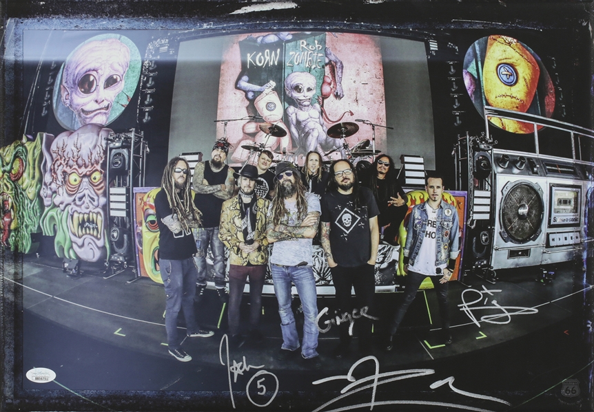 Rob Zombie 2017 Band Autographed Color Canvas Print With KORN (With COA)