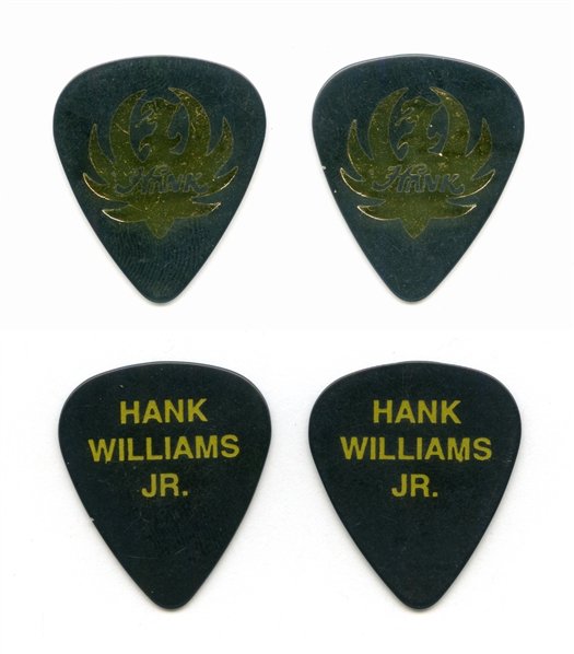 Hank Williams Jr. 1990s - 2000s Lot of 2 Gold Foil & Black Guitar Picks w/COA