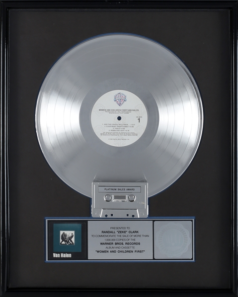 Van Halen 1980 Women and Children First RIAA Platinum Sales Award Presented to Zeke Clark With COA