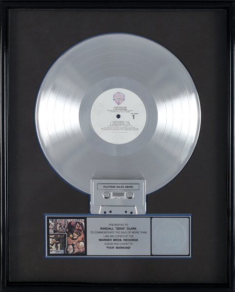 Van Halen 1981 Fair Warning RIAA Platinum Sales Award Presented to Zeke Clark With COA