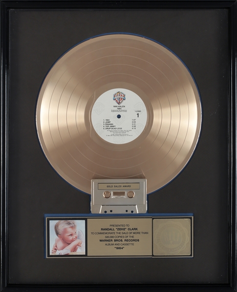 Van Halen 1984 1984 RIAA Gold Sales Award Presented to Zeke Clark With COA