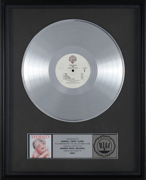Van Halen 1984 1984 RIAA Platinum Sales Award Presented to Zeke Clark With COA