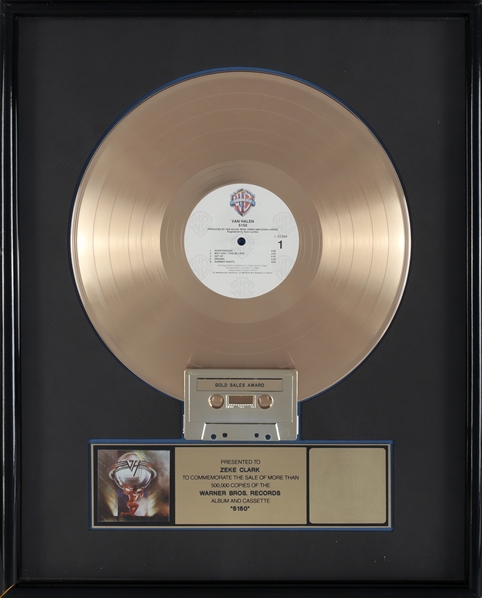 Van Halen 1986 5150 Gold Sales Award Presented to Zeke Clark With COA