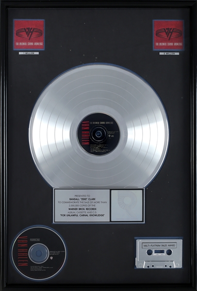 Van Halen 1991 For Unlawful Carnal Knowledge RIAA 2x Platinum Sales Award Presented to Zeke Clark With COA