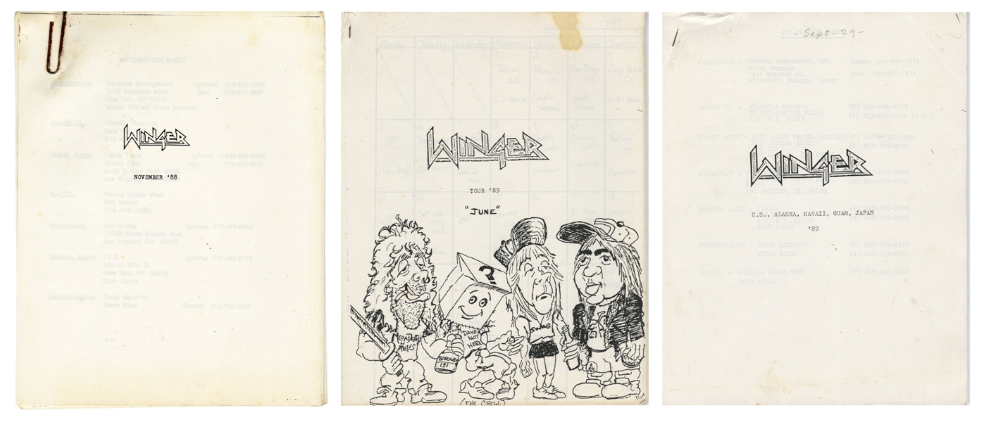 Winger 1988-1989 Lot of 3 Inaugural Tour Itineraries