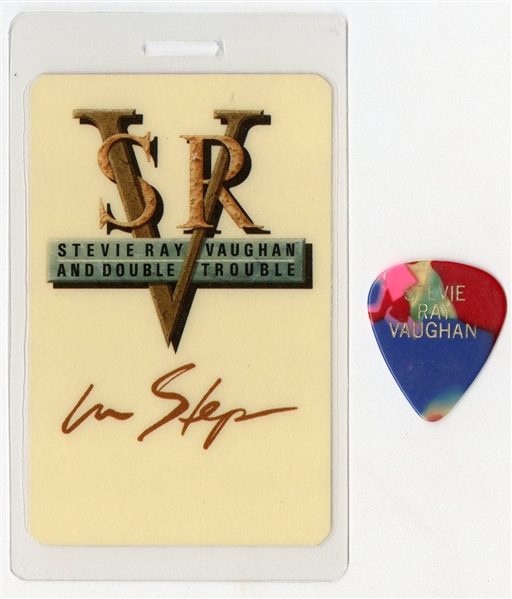 Stevie Ray Vaughan And Double Trouble In Step Tour Laminated Pass With Stage Used Guitar Pick