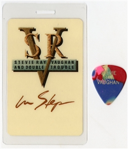 Stevie Ray Vaughan And Double Trouble In Step Tour Laminated Pass With Stage Used Guitar Pick