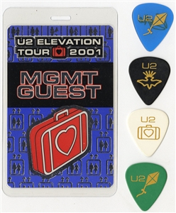 U2 2001 Elevation Tour MGMT Guest Pass With Lot of 4 Guitar Picks