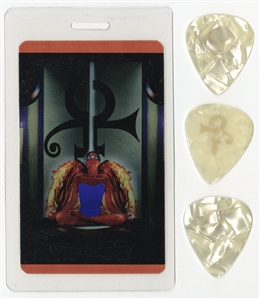 Prince Emancipation NPG Records Laminated Pass With Lot of 3 Stage Used Guitar Picks