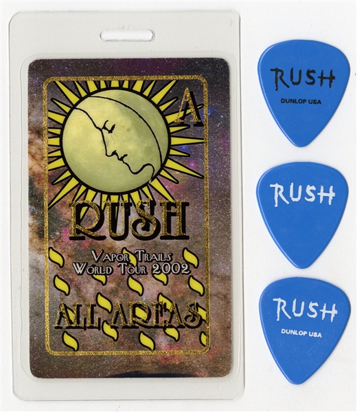 Rush 2002 Vapor Trails World Tour All Areas Pass With Lot of 3 Alex Lifeson Stage Used Guitar Picks