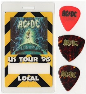AC/DC 1996 Ballbreaker US Tour Local Pass With Lot of 3 Stage Used Guitar Picks