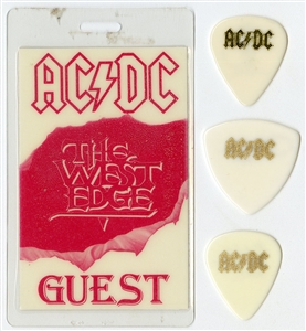 AC/DC "The West Edge" Guest Pass With Lot of 3 Stage Used Guitar Picks
