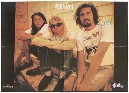 Nirvana 1992 Fully Band Autographed Brazilian Rock Brigade Magazine Poster with COA