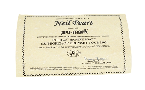 Rush 2005 S.S. Professor Drumset Tour Drumsticks With COA
