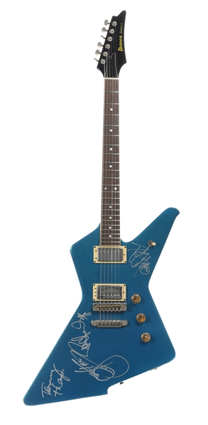 KISS 2002-2004 Band Autographed Blue Ibanez Destroyer II Guitar With COA