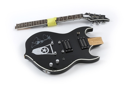 KISS 2003 Stage Smashed Autographed Paul Stanley Silvertone Sovereign Black Guitar With COA