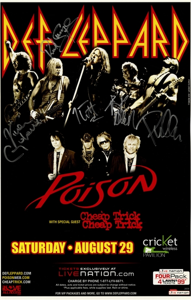 Def Leppard 2009 Autographed 11 x 17 Poster August 29 Cricket Wireless Pavilion With COA