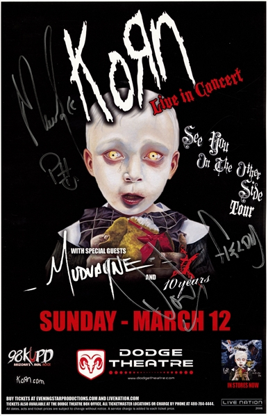 KORN 2006 Autographed 11 x 17 Poster March 12 Dodge Theatre With COA