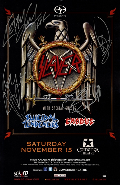 Slayer 2014 Autographed 11 x 17 Poster November 15 Comerica Theatre With COA