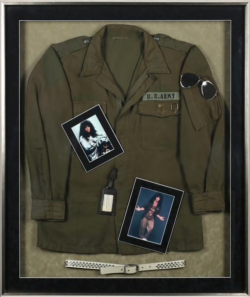 KISS 1980s Eric Carr Owned & Worn Army Jacket, Glasses & Belt Framed Shadowbox