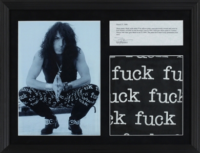 KISS 1992 Revenge Tour Paul Stanley Owned & Worn F-ck Print Pants Shadowbox With COA