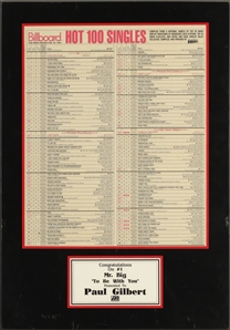 Mr. Big 1992 Atlantic Records In-House Billboard No.1 Single Plaque Presented to Paul Gilbert