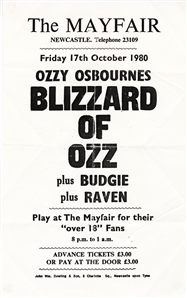 Ozzy Osbourne 1980 Newcastle Blizzard of Ozz Tour Handbill