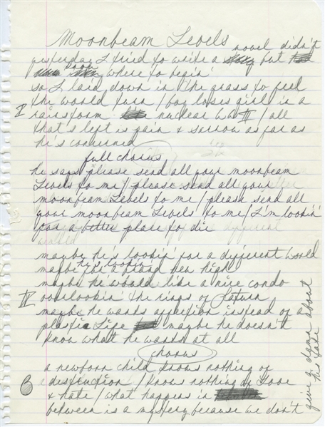 Prince 1982-1983 Handwritten Lyrics For Moonbeam Levels With COA