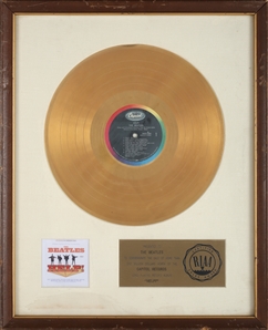 Beatles 1965 Help! RIAA Gold Record White Matte Award Presented to The Beatles