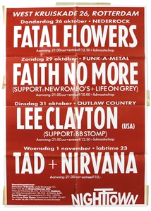 Nirvana 1989 Rotterdam Netherlands Ultra Rare Red European Concert Poster - Only One Ever Offered in Public Auction
