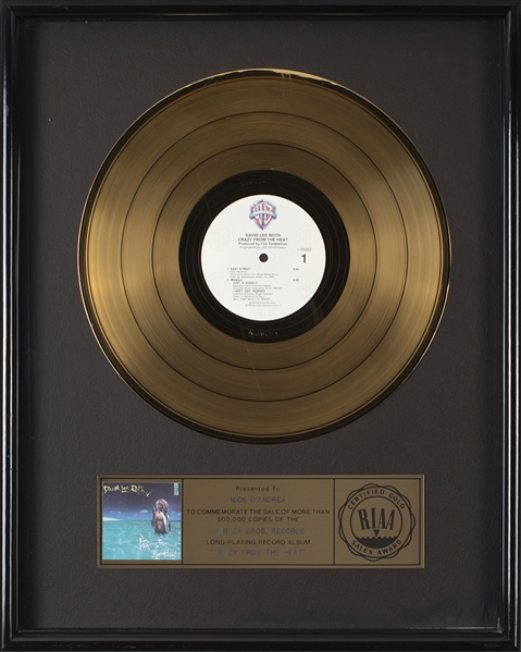 David Lee Roth 1985 Crazy From The Heat RIAA Sales Award Presented To Nick DAndrea