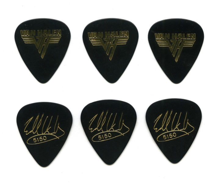 Edward Van Halen 1986 Lot of 3 Black & Gold 5150 Guitar Picks With COA