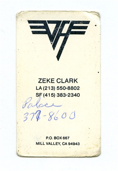 Zeke Clark 1980s-1990s Official Van Halen Business Card With COA