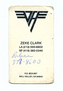 Zeke Clark 1980s-1990s Official Van Halen Business Card With COA