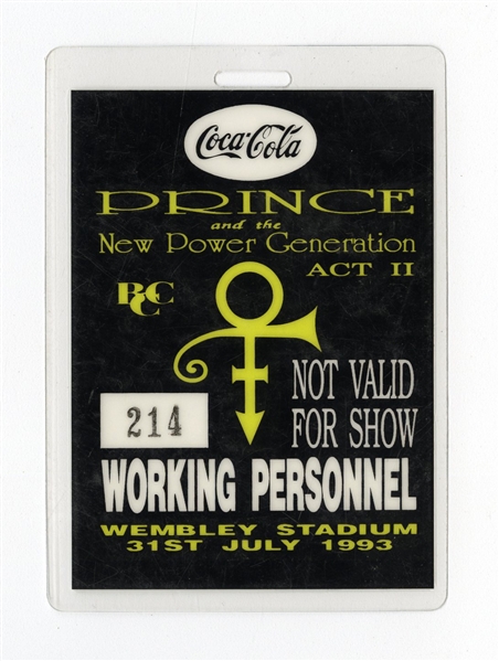 Prince 1993 Wembley Stadium Working Personnel Pass With COA