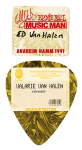 Edward & Valerie Van Halen 1988-1991 Lot of 2 Convention Name Tags With COA