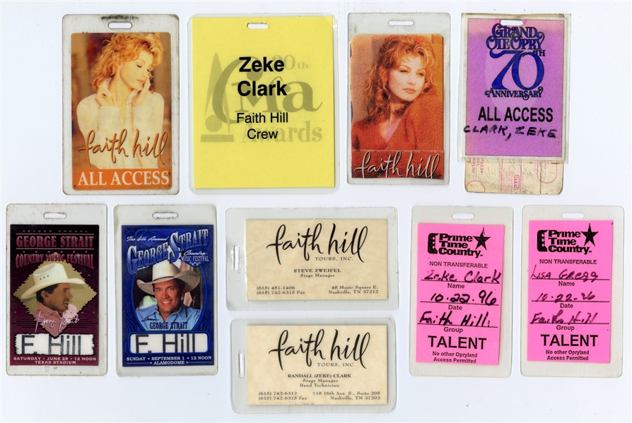 Faith Hill 1990s Lot of 10 Miscellaneous Passes With COA