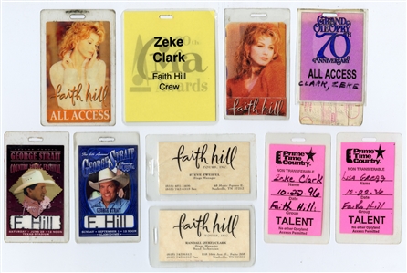 Faith Hill 1990s Lot of 10 Miscellaneous Passes With COA