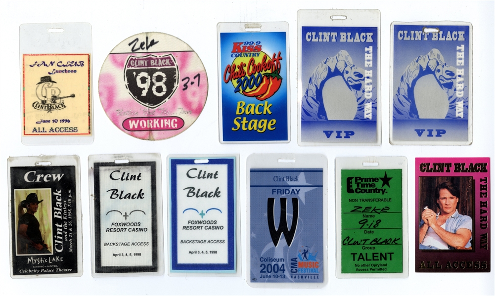 Clint Black 1990s Lot of 11 Miscellaneous Passes With COA