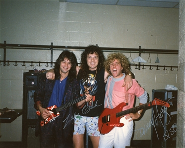 Van Halen 1985-1988 Sammy Hagar Signed 8 x 10 Photo With Edward Van Halen & Zeke Clark With COA
