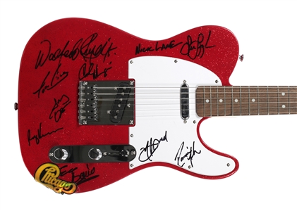 Chicago 2020s Band Signed Cherry Red Sparkle Squier Telecaster