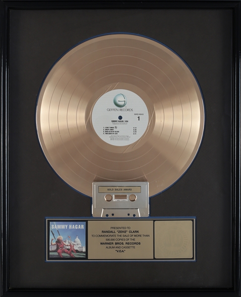 Sammy Hagar 1984 VOA RIAA Gold Sales Award Presented to Zeke Clark With COA