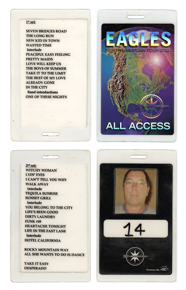 Eagles 2002 30th Anniversary North American Tour AA Pass & Double-Sided Setlist