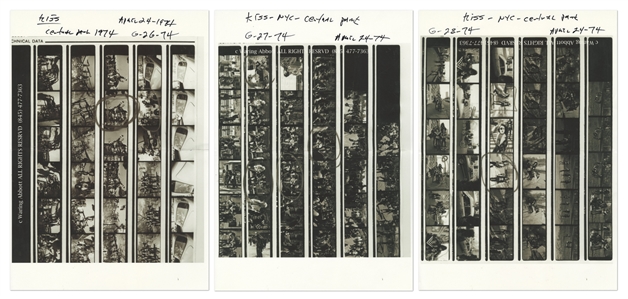 KISS 1974 Lot of 3 Rare BW Contact Sheets & Partial Negatives of KISS On The Way To Central Park With Transfer Rights
